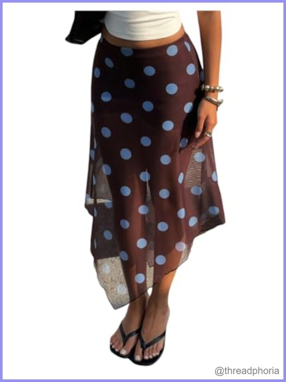 Womens Polka Dots Mesh Midi Skirt Sheer Ruffle Flowy Asymmetrical
